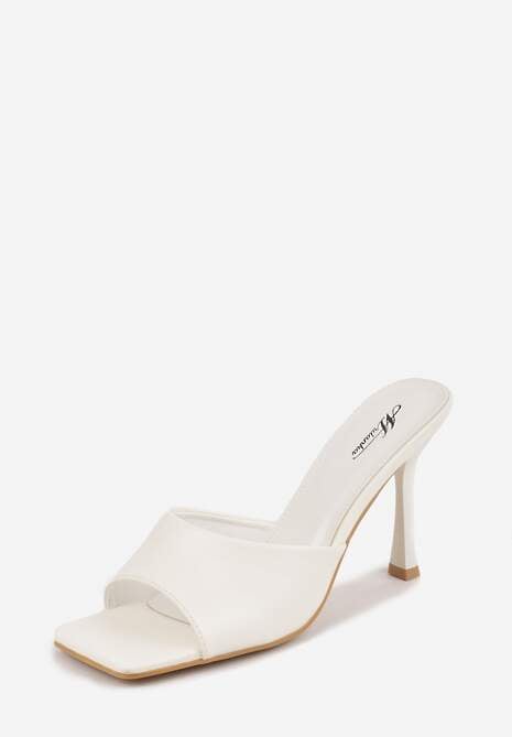 Białe Klapki na Szpilce z Kwadratowym Noskiem Peep Toe Avenata 5