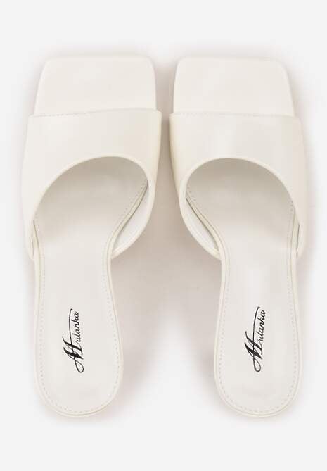 Białe Klapki na Szpilce z Kwadratowym Noskiem Peep Toe Avenata 6