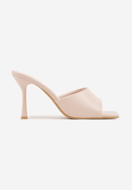 Beżowe Klapki na Szpilce z Kwadratowym Noskiem Peep Toe Avenata 4