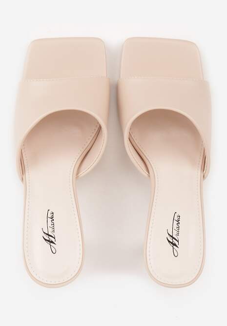 Beżowe Klapki na Szpilce z Kwadratowym Noskiem Peep Toe Avenata 6