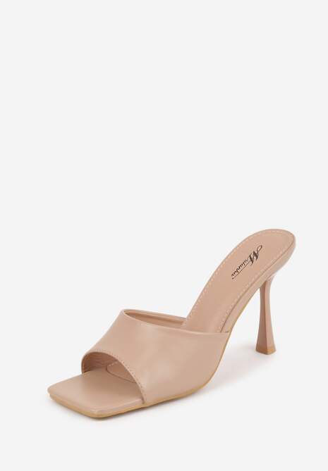 Ciemnobeżowe Klapki na Szpilce z Kwadratowym Noskiem Peep Toe Avenata 5