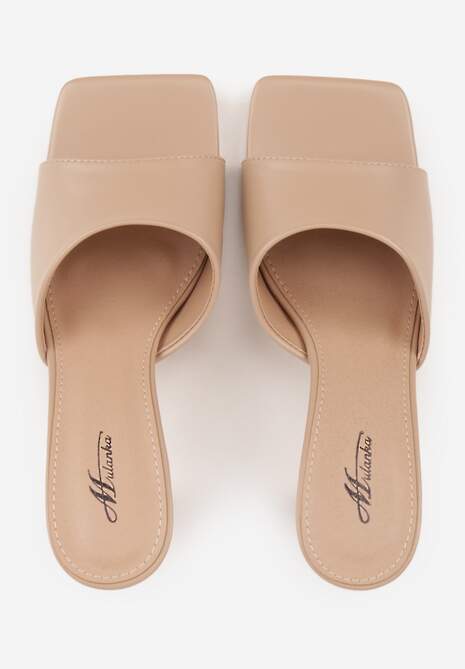 Ciemnobeżowe Klapki na Szpilce z Kwadratowym Noskiem Peep Toe Avenata 6