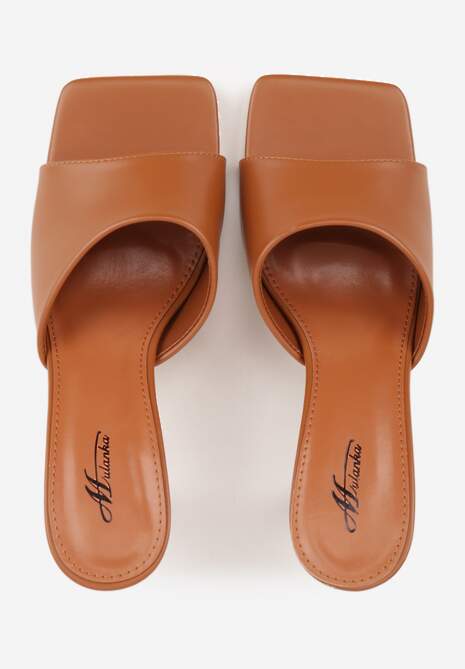 Jasnobrązowe Klapki na Szpilce z Kwadratowym Noskiem Peep Toe Avenata 6