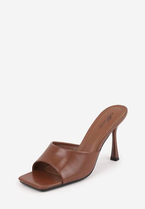 Brązowe Klapki na Szpilce z Kwadratowym Noskiem Peep Toe Avenata 5
