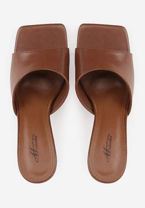 Brązowe Klapki na Szpilce z Kwadratowym Noskiem Peep Toe Avenata 6