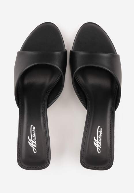 Czarne Klapki Peep Toe na Obcasie Kaczuszka Calinetta 6