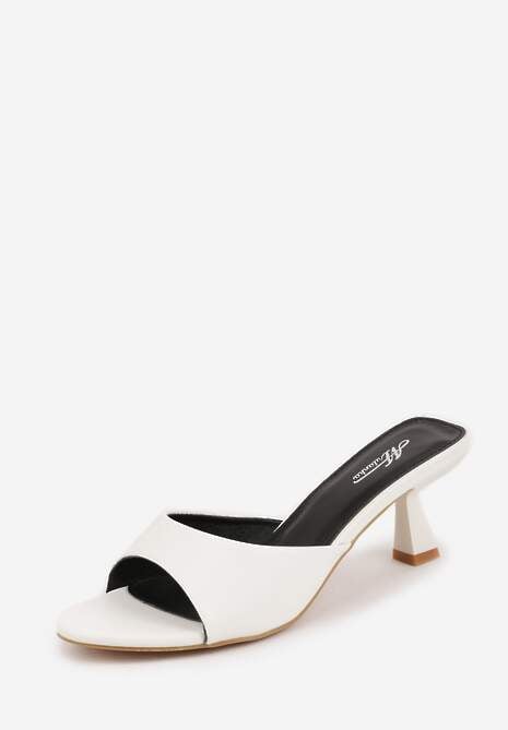 Białe Klapki Peep Toe na Obcasie Kaczuszka Calinetta 5
