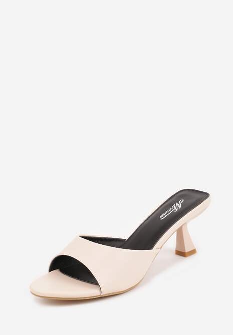 Beżowe Klapki Peep Toe na Obcasie Kaczuszka Calinetta 5