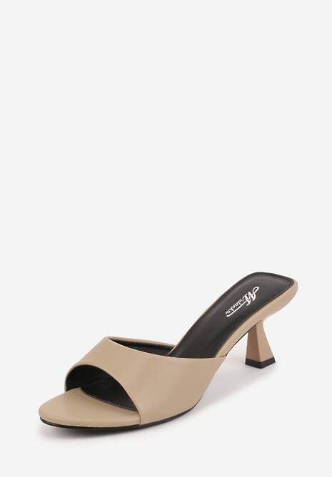 Ciemnobeżowe Klapki Peep Toe na Obcasie Kaczuszka Calinetta 5