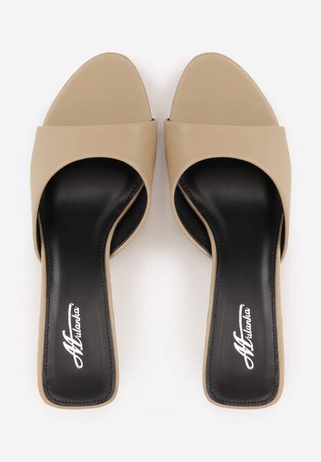 Ciemnobeżowe Klapki Peep Toe na Obcasie Kaczuszka Calinetta 6