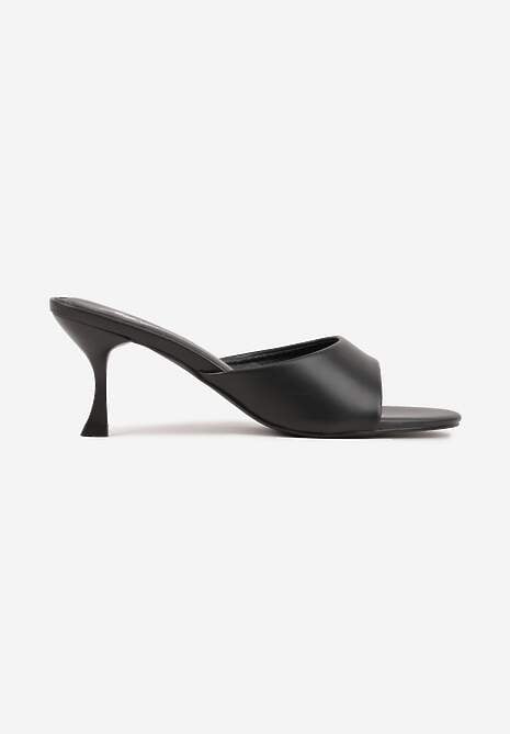 Czarne Klapki Peep Toe na Niskiej Szpilce Carinatia 4