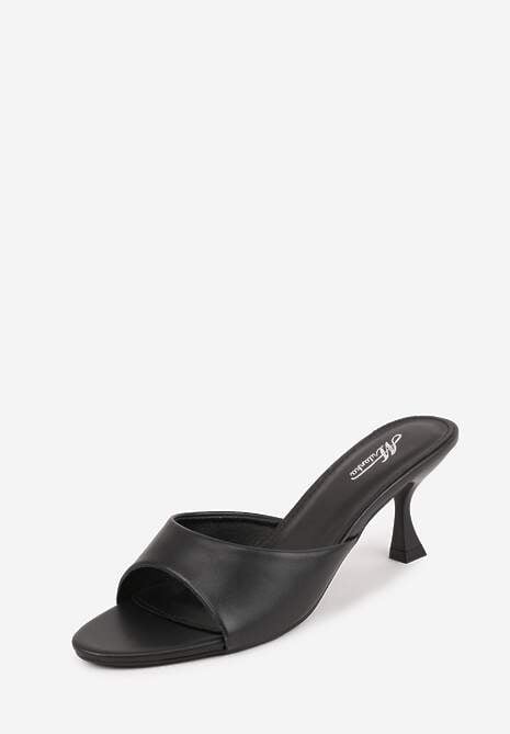 Czarne Klapki Peep Toe na Niskiej Szpilce Carinatia 5