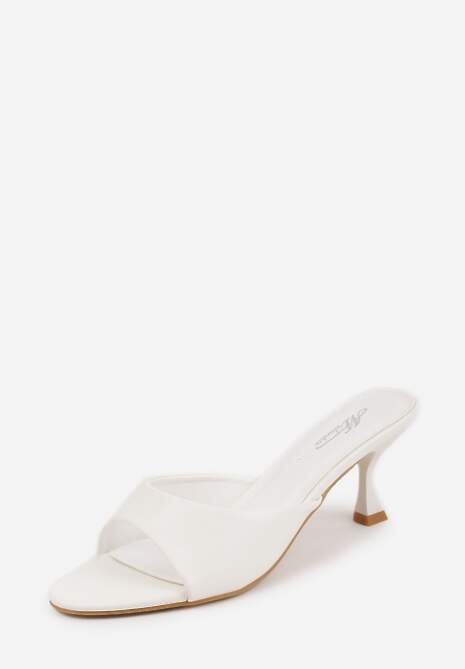 Białe Klapki Peep Toe na Niskiej Szpilce Carinatia 5