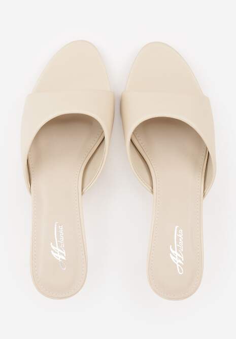 Beżowe Klapki Peep Toe na Niskiej Szpilce Carinatia 6