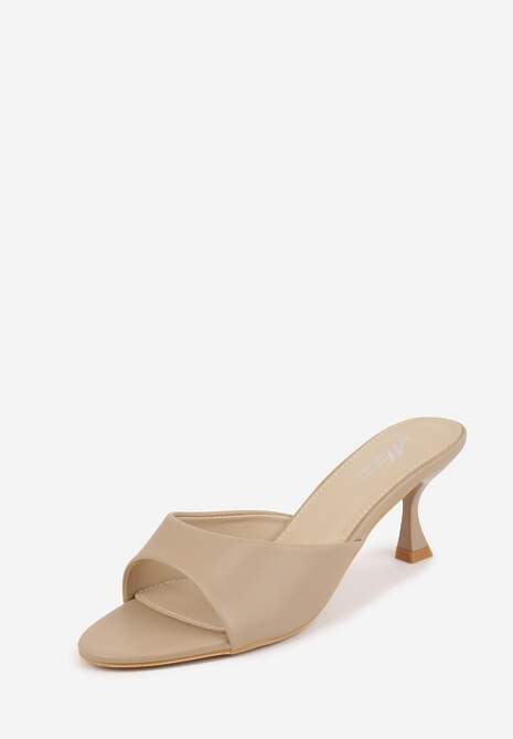 Ciemnobeżowe Klapki Peep Toe na Niskiej Szpilce Carinatia 5