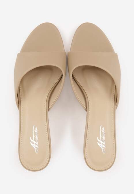 Ciemnobeżowe Klapki Peep Toe na Niskiej Szpilce Carinatia 6