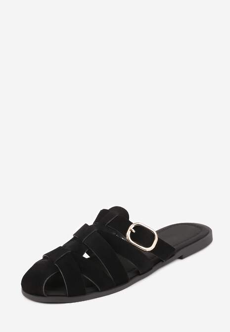Czarne Klapki Gladiatorki z Ozdobną Sprzączką Lusanatia 5