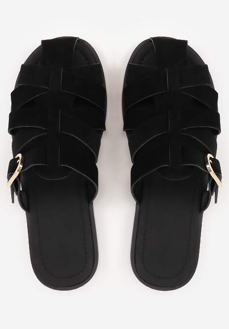 Czarne Klapki Gladiatorki z Ozdobną Sprzączką Lusanatia 6