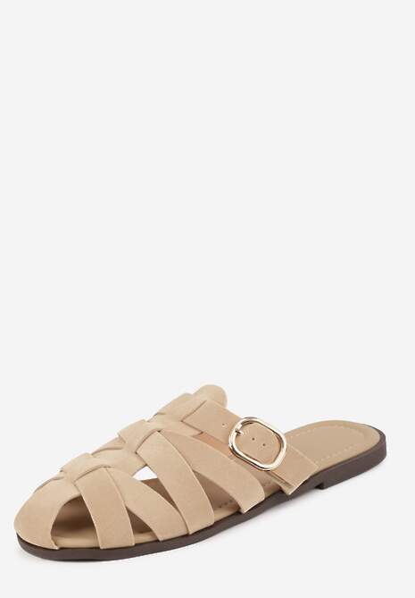 Beżowe Klapki Gladiatorki z Ozdobną Sprzączką Lusanatia 5
