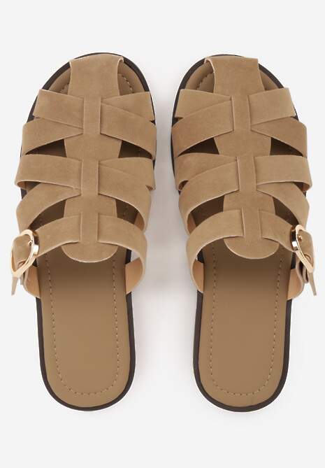Ciemnobeżowe Klapki Gladiatorki z Ozdobną Sprzączką Lusanatia 6