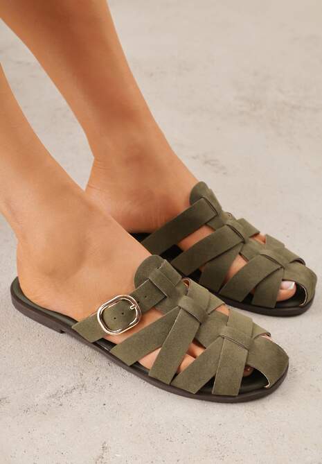 Zielone Klapki Gladiatorki z Ozdobną Sprzączką Lusanatia