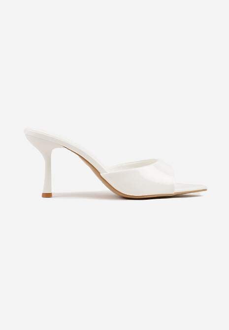 Białe Klapki Peep Toe na Szpilce ze Szpiczastym Noskiem Arinatia 4