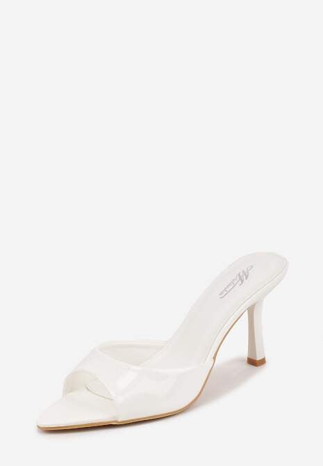 Białe Klapki Peep Toe na Szpilce ze Szpiczastym Noskiem Arinatia 5