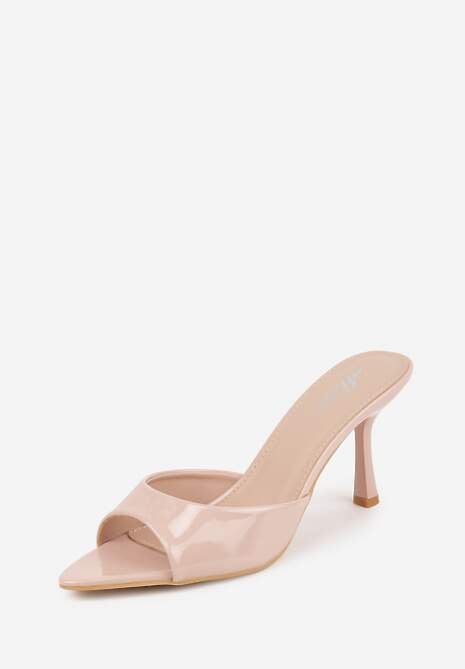 Beżowe Klapki Peep Toe na Szpilce ze Szpiczastym Noskiem Arinatia 5