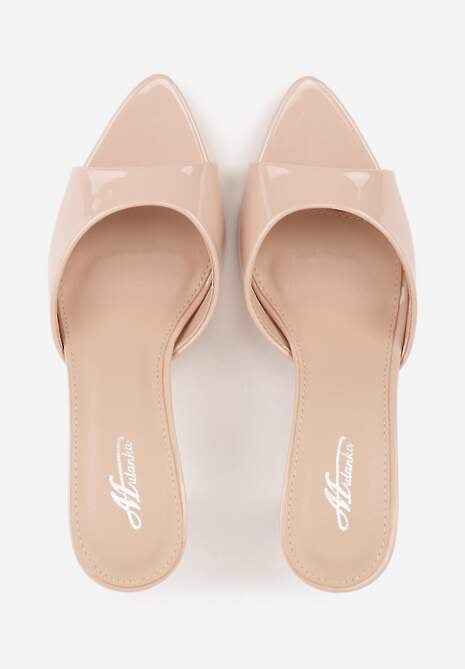 Beżowe Klapki Peep Toe na Szpilce ze Szpiczastym Noskiem Arinatia 6
