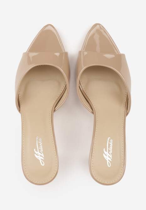 Ciemnobeżowe Klapki Peep Toe na Szpilce ze Szpiczastym Noskiem Arinatia 6