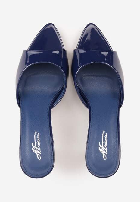 Granatowe Klapki Peep Toe na Szpilce ze Szpiczastym Noskiem Arinatia 6