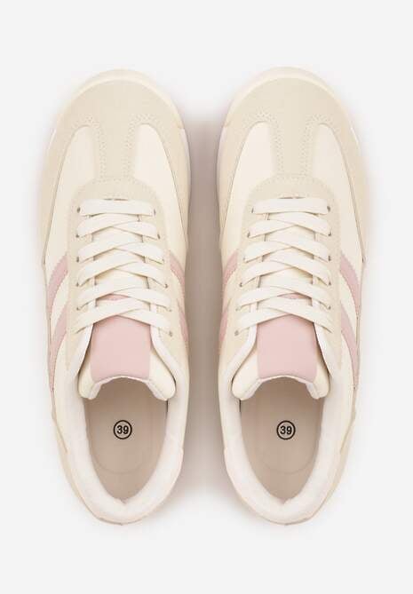 Beżowe Sneakersy Ozdobione Dwoma Paskami Lannatea 6