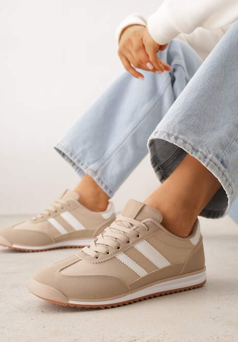 Ciemnobeżowe Sneakersy Ozdobione Dwoma Paskami Lannatea