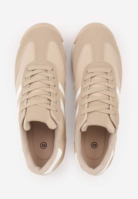 Ciemnobeżowe Sneakersy Ozdobione Dwoma Paskami Lannatea 6