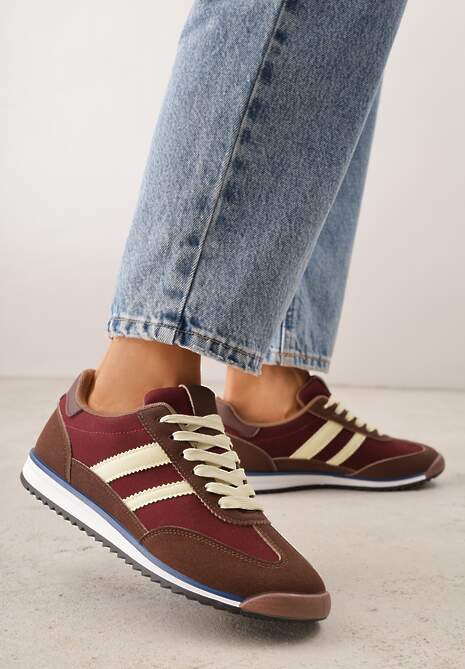 Brązowe Sneakersy Ozdobione Dwoma Paskami Lannatea