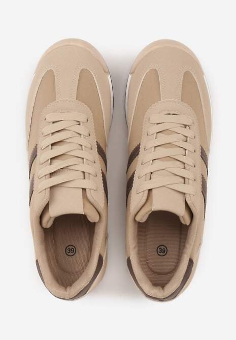 Beżowo-Brązowe Sneakersy Ozdobione Dwoma Paskami Lannatea 6
