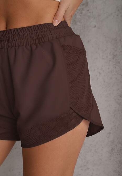 Brązowe Szorty w Sportowym Stylu z Siateczką i Podszewką Elishka 5