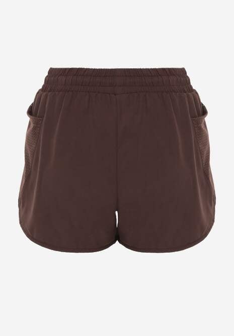 Brązowe Szorty w Sportowym Stylu z Siateczką i Podszewką Elishka 7