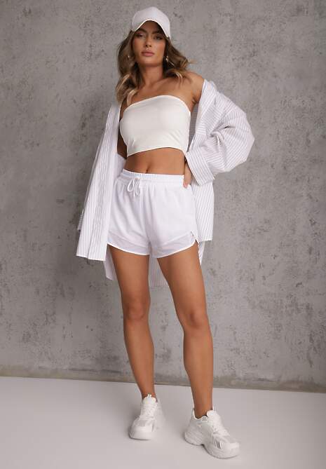 Białe Szorty w Sportowym Stylu z Siateczką i Podszewką Elishka 4