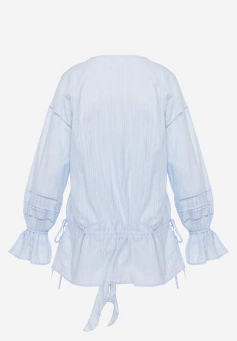 Niebieska Eteryczna Bluzka z Bawełny Zdobiona Falbankami i Ściągaczem w Pasie Cezarelle 7