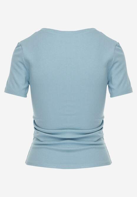 Jasnoniebieski T-shirt w Prążki z Marszczeniami po Bokach Nedala 7