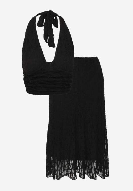 Czarny Komplet z Koronki Spódnica i Top z Wiązaniem na Szyi  Dainetia 6