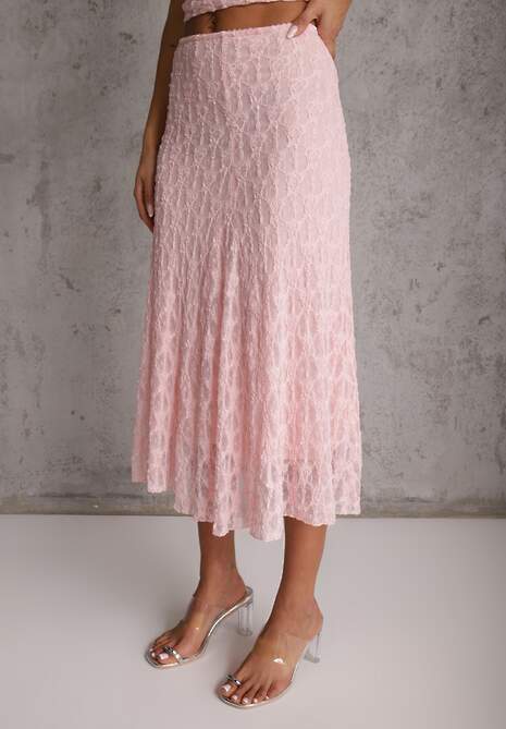 Różowy Komplet z Koronki Spódnica i Top z Wiązaniem na Szyi  Dainetia 4