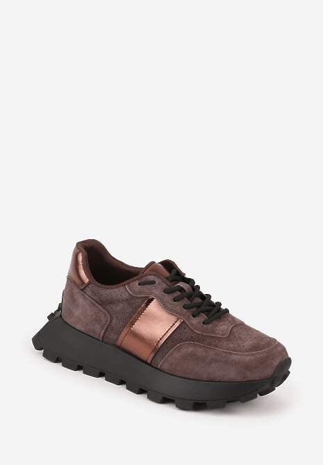 Brązowe Zamszowe Sneakersy na Podeszwie Chunky z Perforowaną Cholewką Cezarlina 5