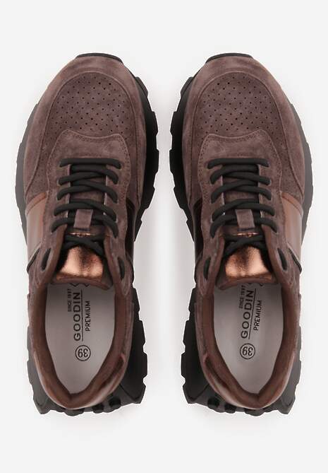 Brązowe Zamszowe Sneakersy na Podeszwie Chunky z Perforowaną Cholewką Cezarlina 6