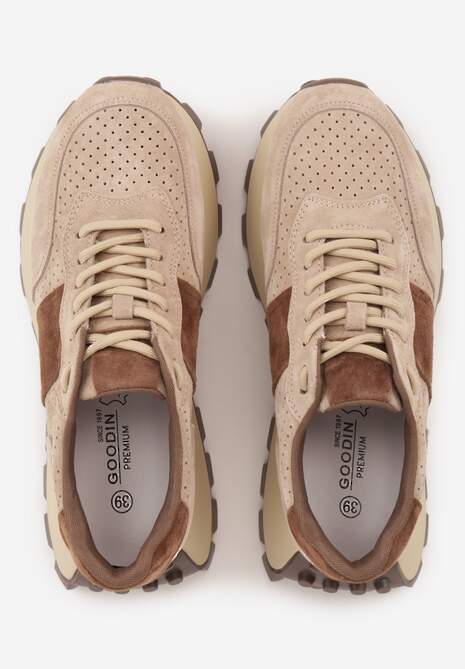 Ciemnobeżowe Zamszowe Sneakersy na Podeszwie Chunky z Perforowaną Cholewką Cezarlina 6