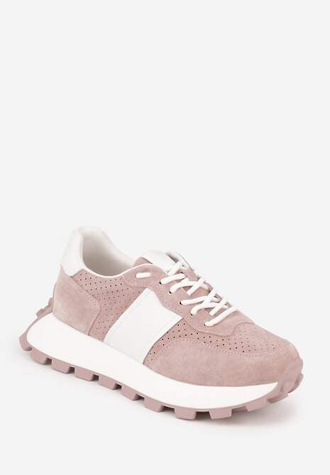 Różowe Zamszowe Sneakersy na Podeszwie Chunky z Perforowaną Cholewką Cezarlina 5
