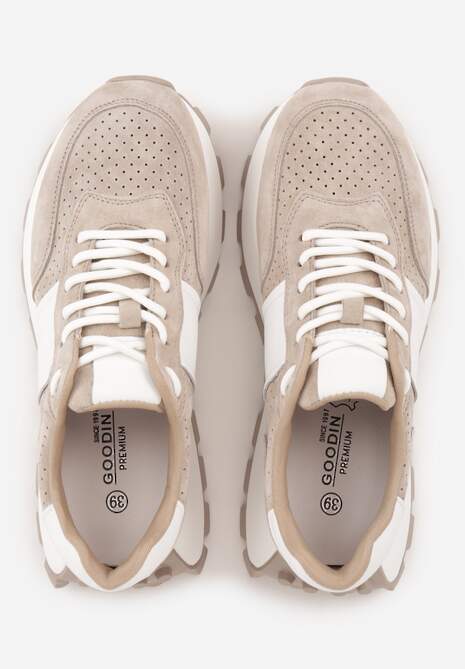 Beżowe Zamszowe Sneakersy na Podeszwie Chunky z Perforowaną Cholewką Cezarlina 6