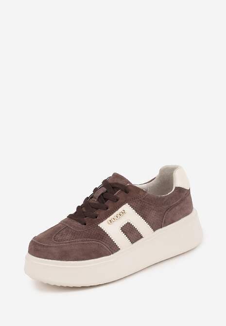 Brązowe Perforowane Sneakersy Chunky ze Skóry Naturalnej na Platformie Silvanatea 5