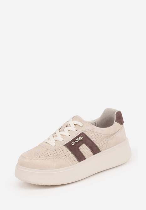 Beżowe Perforowane Sneakersy Chunky ze Skóry Naturalnej na Platformie Silvanatea 5